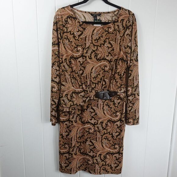 Ralph Lauren Womens Brown Paisley Shift Dress Size 12 - Picture 5 of 16